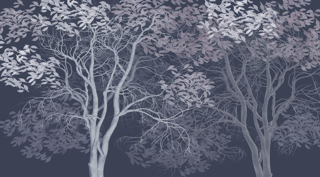 Фотообои Деревья с листьями на темном фоне